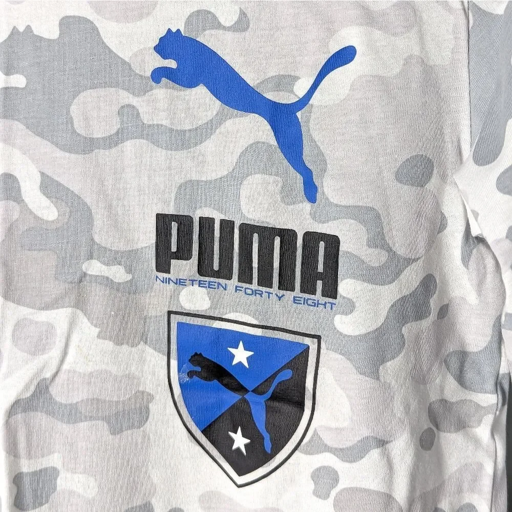 PUMA Kids Grey White Camo 100% Cotton Pullover Long Sleeve Hoodie M 10 12